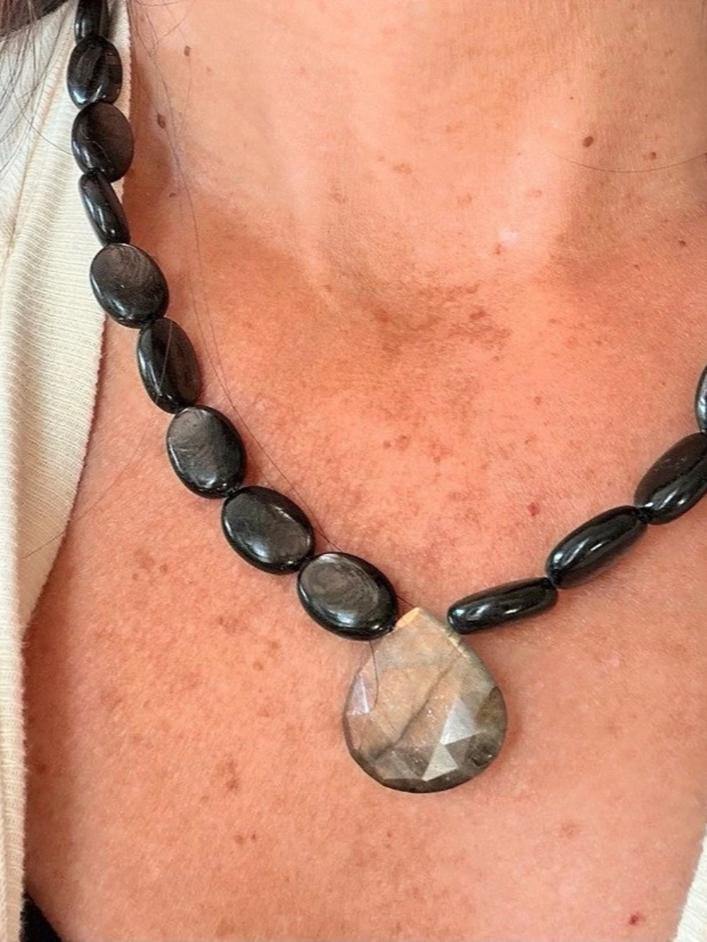Handmade Sheen obsidian and labradorite Pendant Necklace